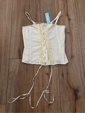 NWT Vintage Y2K Corset Lace Up Top with Pearls & Lace by Orange USA